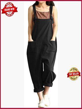 Plus Size Baggy Linen Overalls Jumpsuit Wide Leg Romper Adjustable Straps